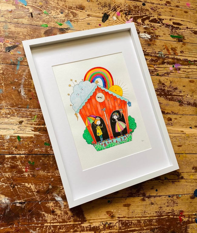 Whatever The Weather  - Framed A4  original illustration 