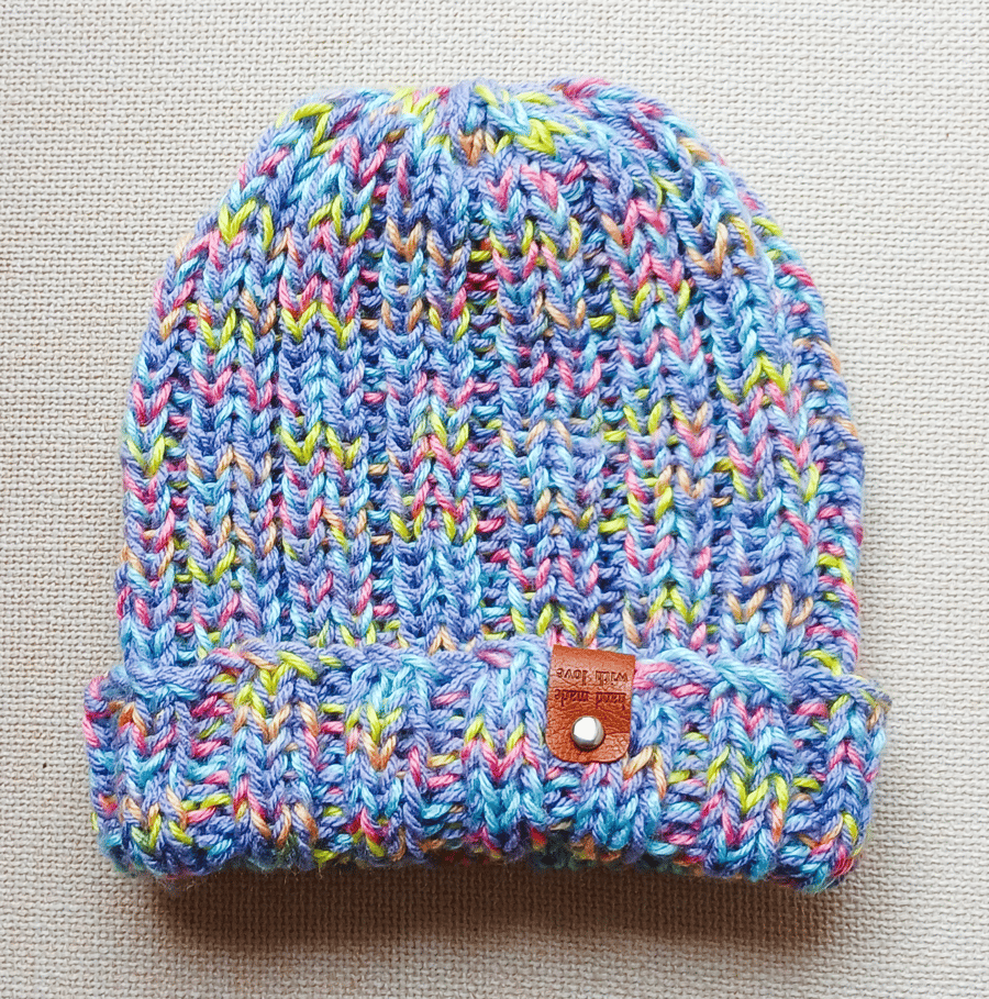 HAND KNIT Rainbow Brights Ombre Beanie Hat