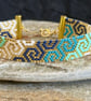 Handwoven Beadwork Swirl Pattern Bracelet in Turquoise, Navy, White & Gold
