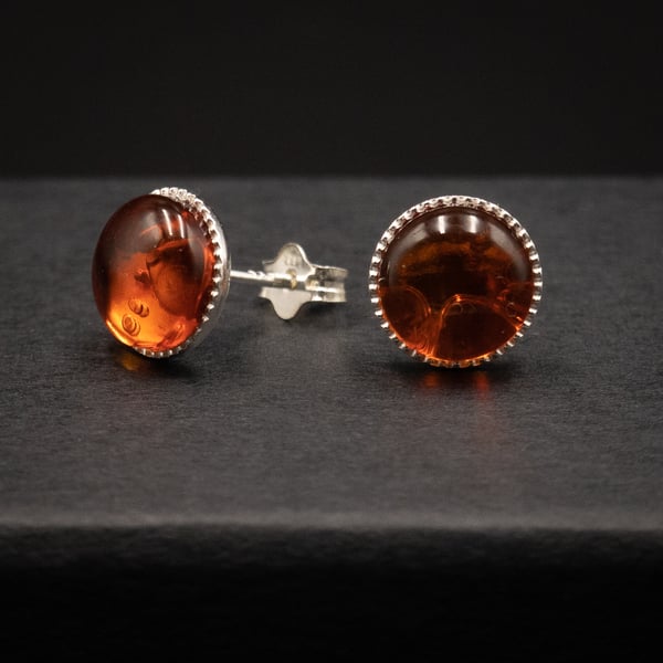 Baltic amber and sterling silver stud earrings, Leo gift