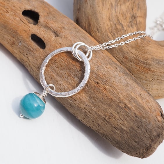 Amazonite pendant, silver ring pendant necklace, recycled argentium silver, ARC