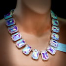 Rare Crystal Occasion Necklace with Warm Mother Of Pearl Tones, Adjustable 22”
