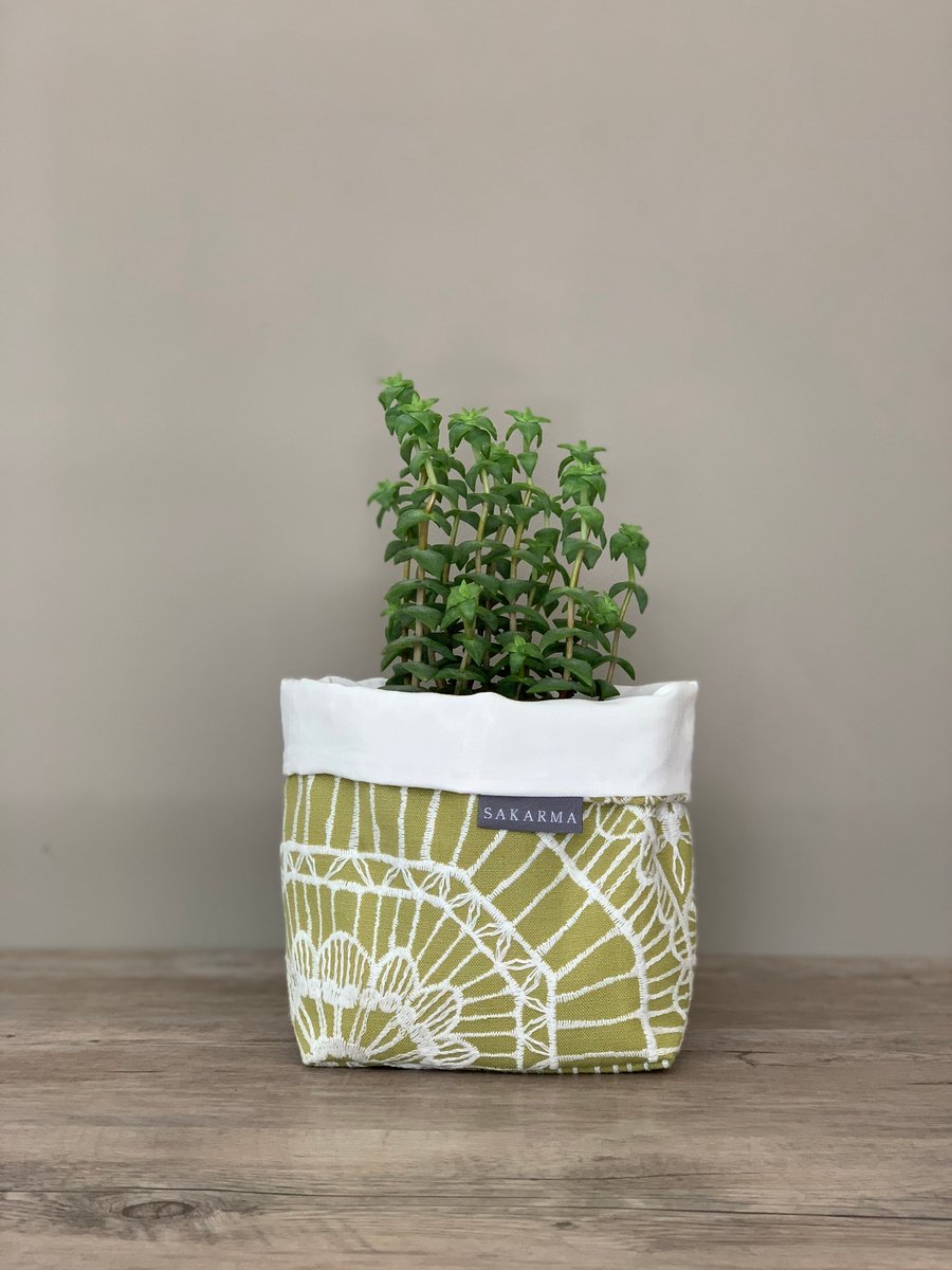 Fabric Storage Bag - Green Lace