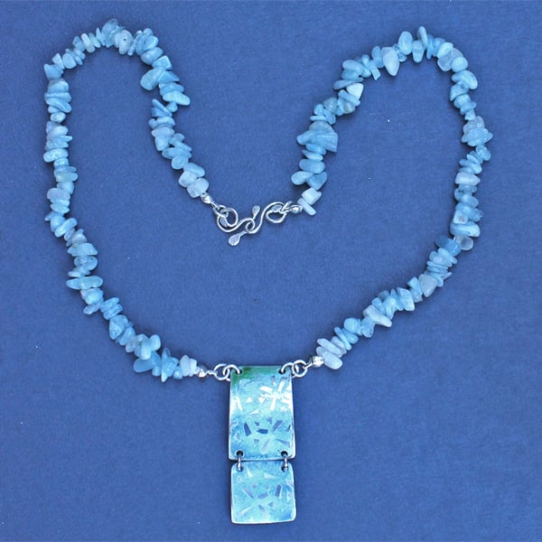SALE 50% OFF -  Silver Necklace - Handmade Enamel Pendant -  Aquamarine Necklace