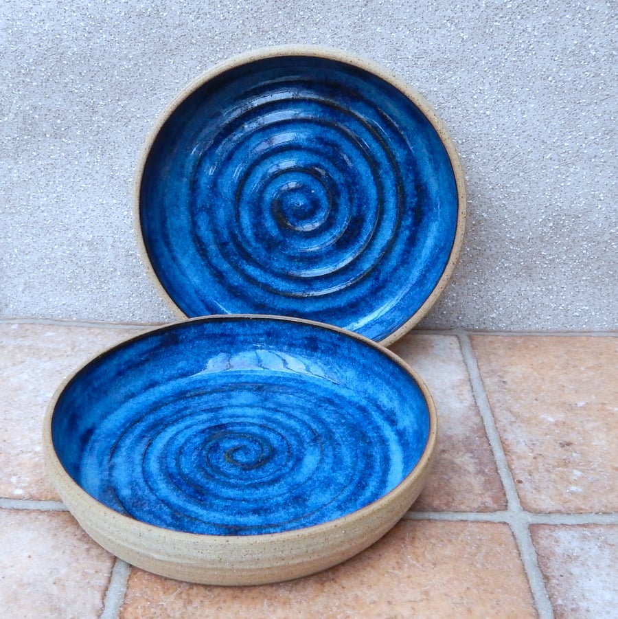 Pair of deep dinner dish serving plate hand thrown in stoneware pottery ceramic 