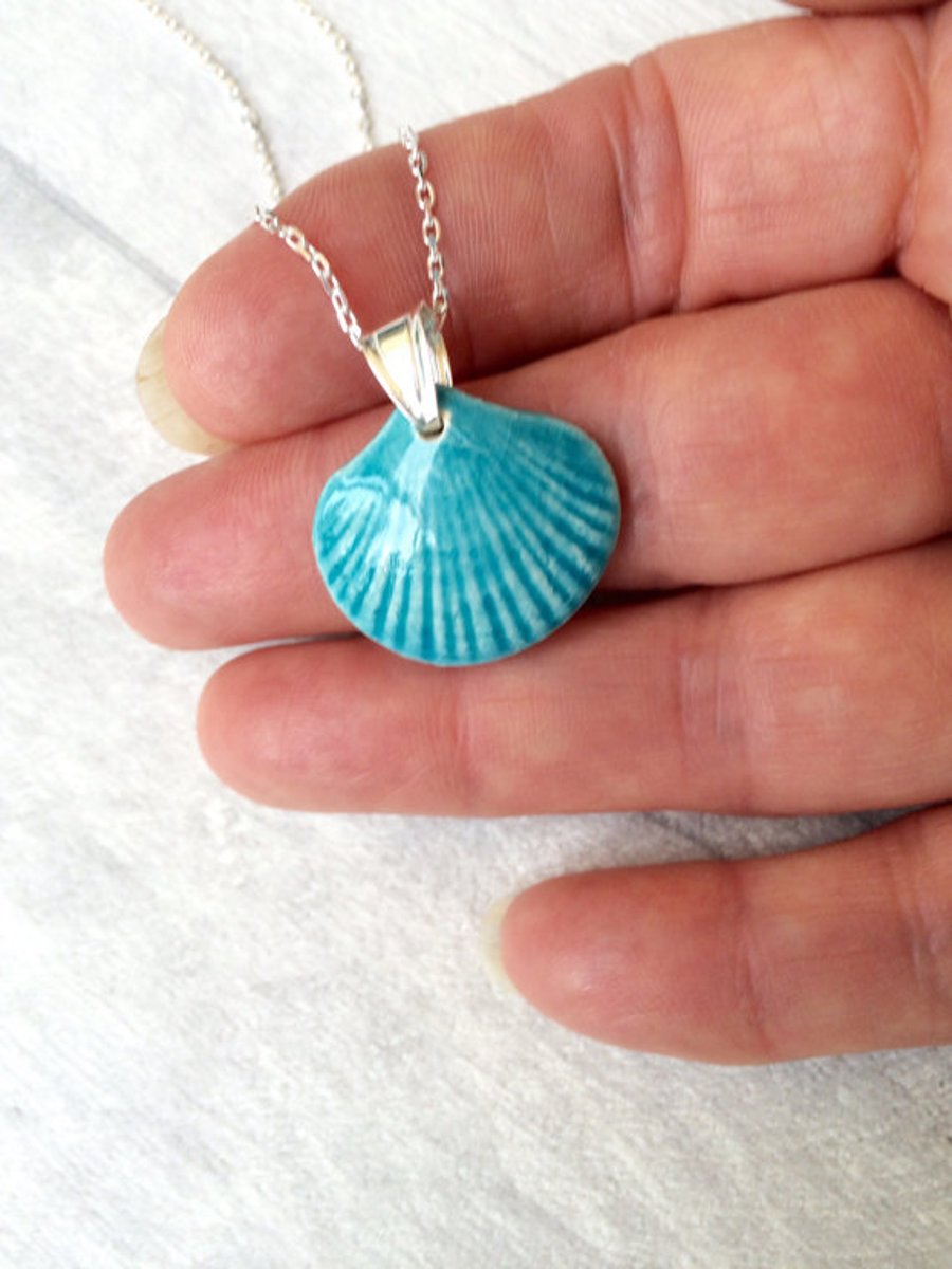 Ceramic shell pendant necklace - sterling silver