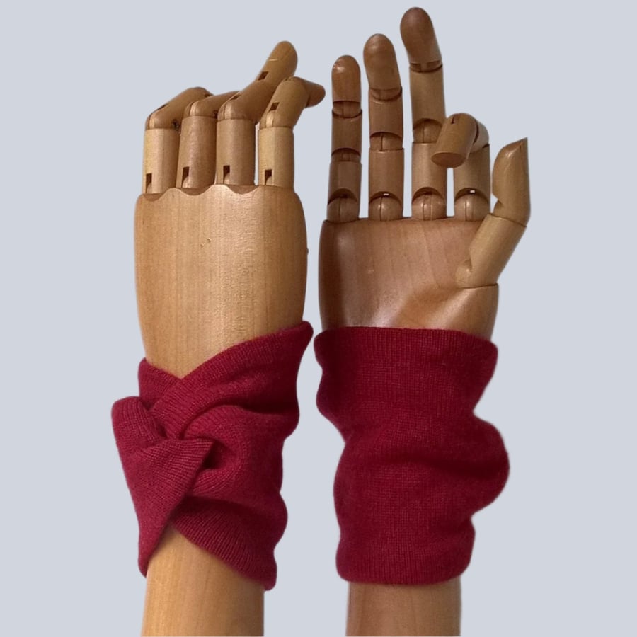 Pure Cashmere Pulse Point Cuffs, Red Wrist Warmers