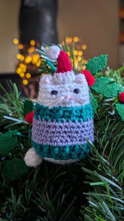 White Cat Christmas Tree Decoration, Cat Christmas Gift, Cat Hanging Decoration