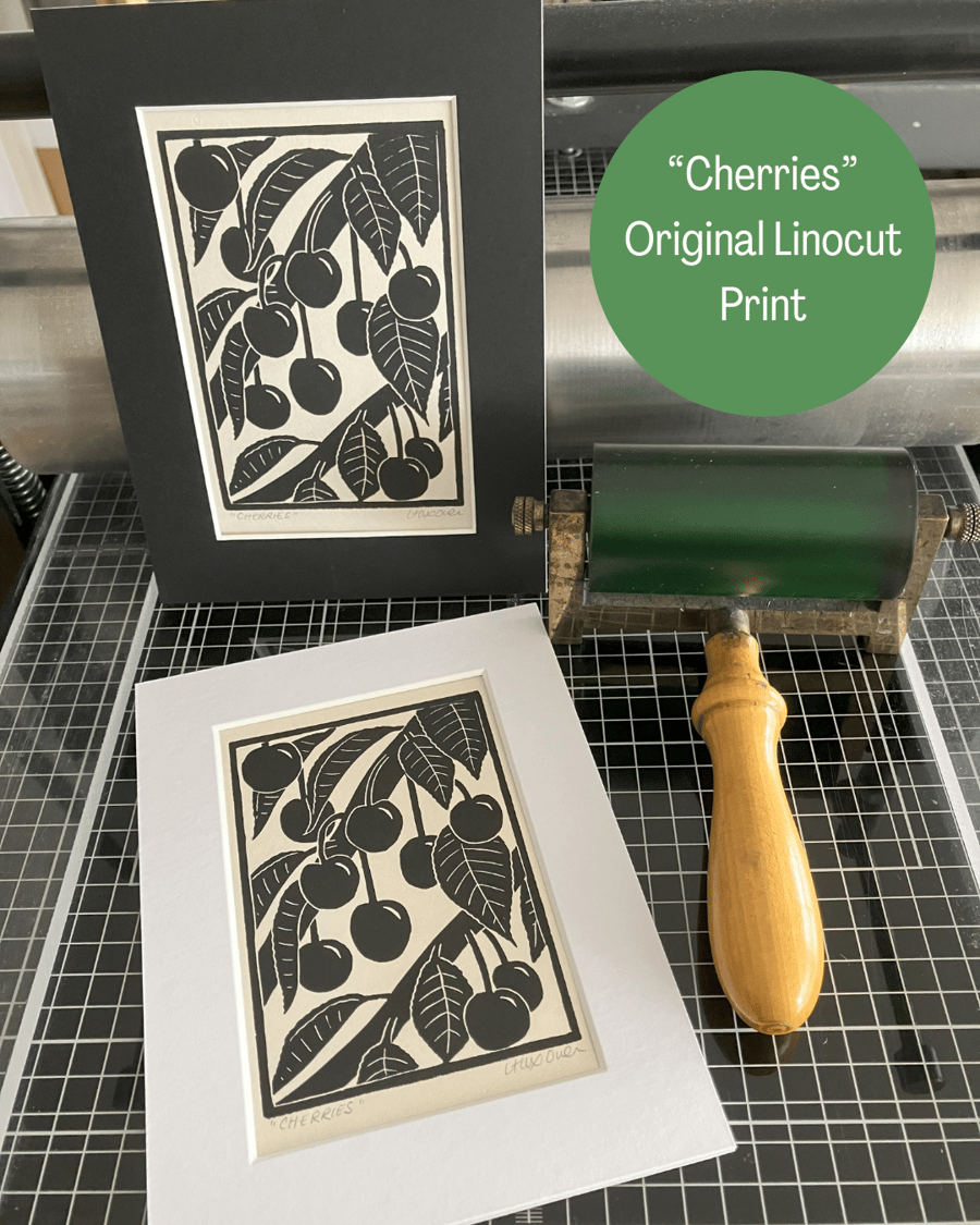 Linocut Print - Cherries - Original Print