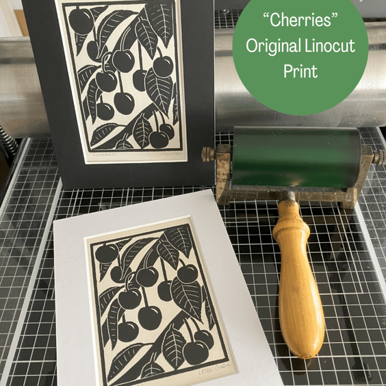 Linocut Print - Cherries - Original Print