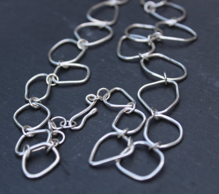 Handmade Irregular Abstract Link Sterling Silver 22” Necklace