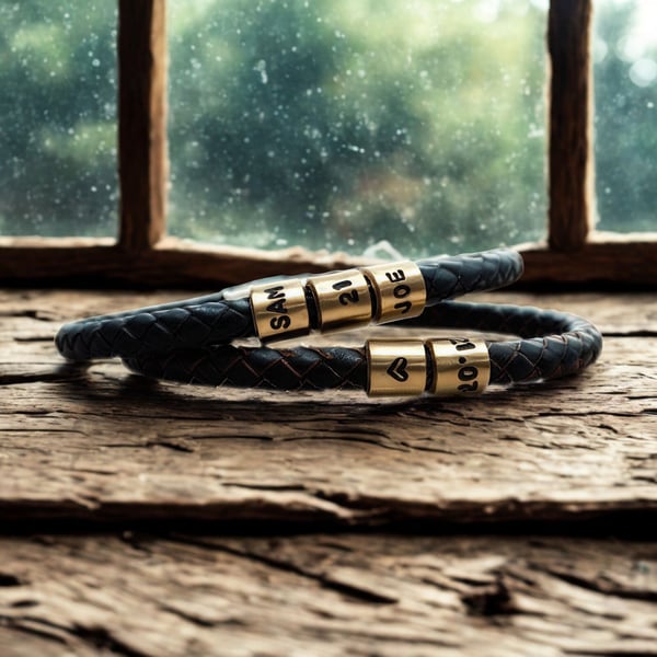 21st Wedding Anniversary Gift - Brass & Leather Bracelet  - Free Delivery