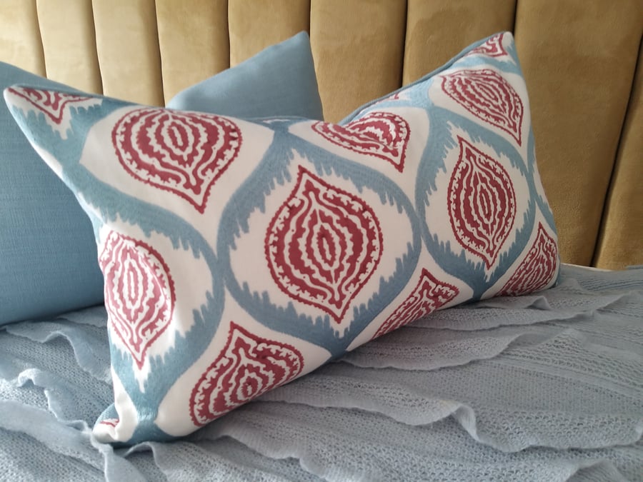 Silk embroidery paisley design cushion cover