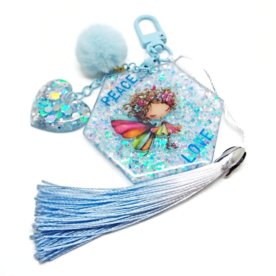 Image of Flower Fairy Bag Charm or Keyring in Holographic Blue