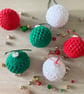 Crochet Christmas Baubles Set of 6 - Red Green & White - Tree Decorations