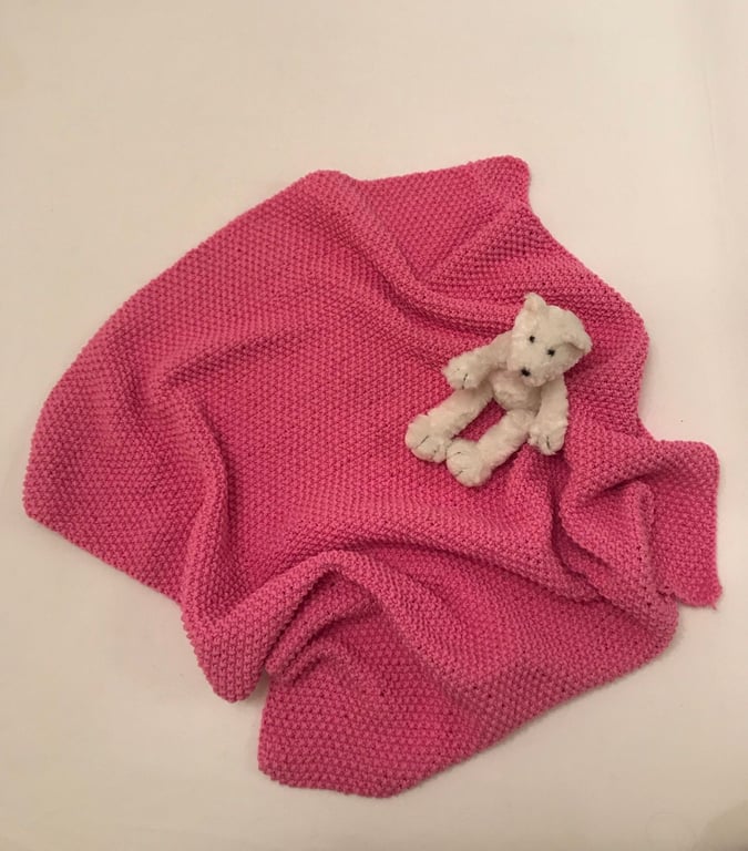 25% OFF Sample Sale IN STOCK Cotton Blend Handknitted Baby Blanket - Bright Pink