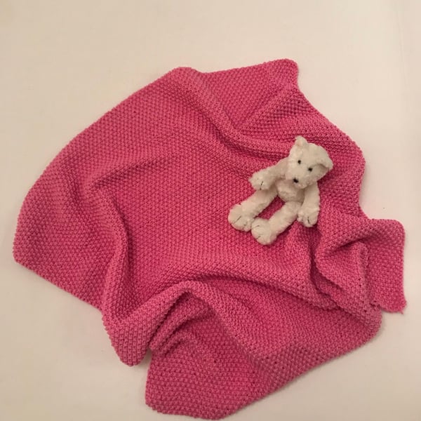 25% OFF Sample Sale IN STOCK Cotton Blend Handknitted Baby Blanket - Bright Pink