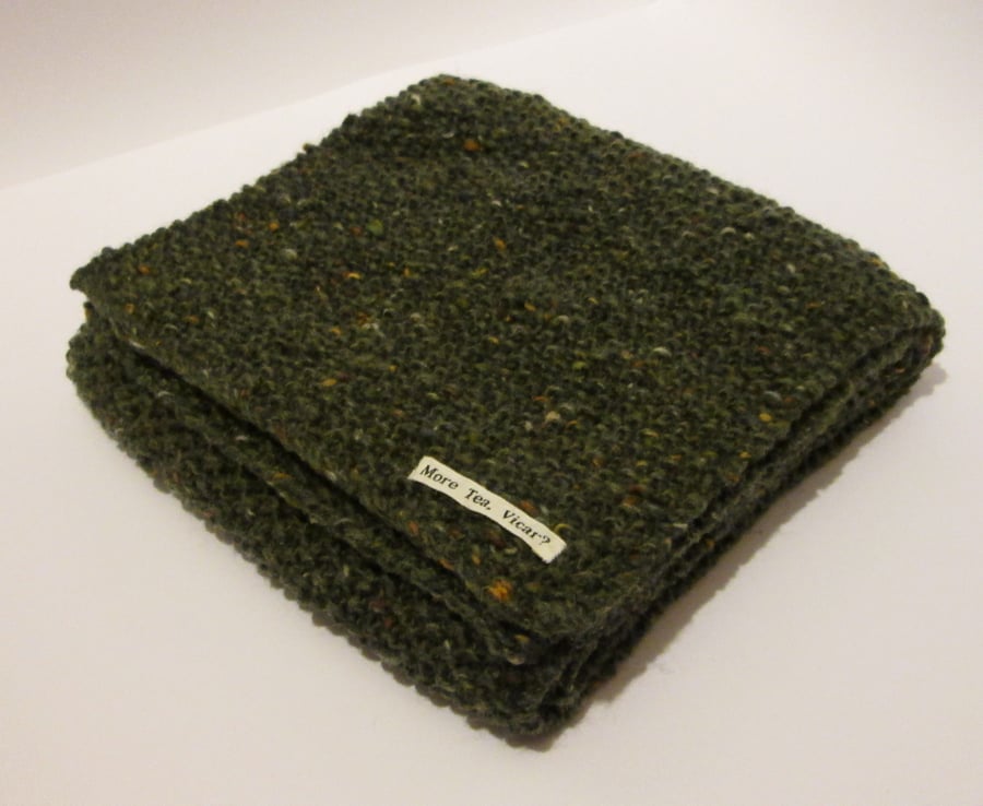 Forest Green Aran Tweed Pure Wool Scarf - Mens