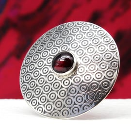 Garnet Brooch Circle Pattern, Large Silver Brooch, No.1