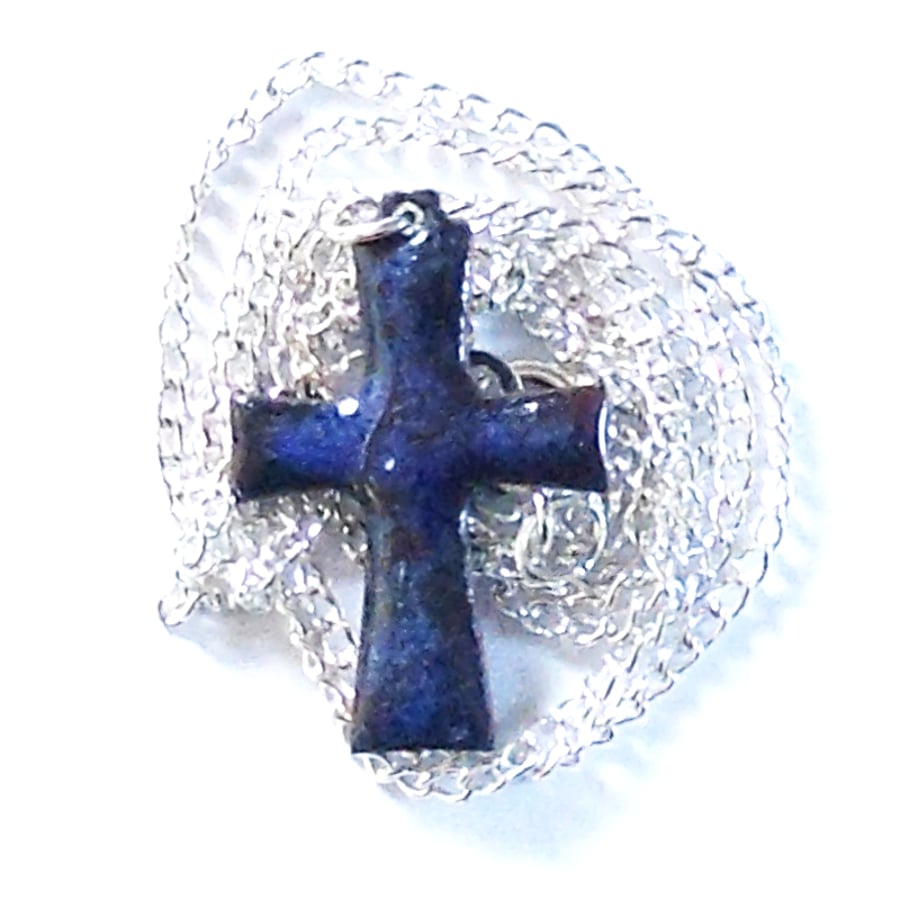 blue enamelled cross pendant