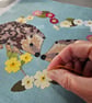 Hedgehogs in primroses heart tea towel design, organic cotton, hanging loop - Image 7