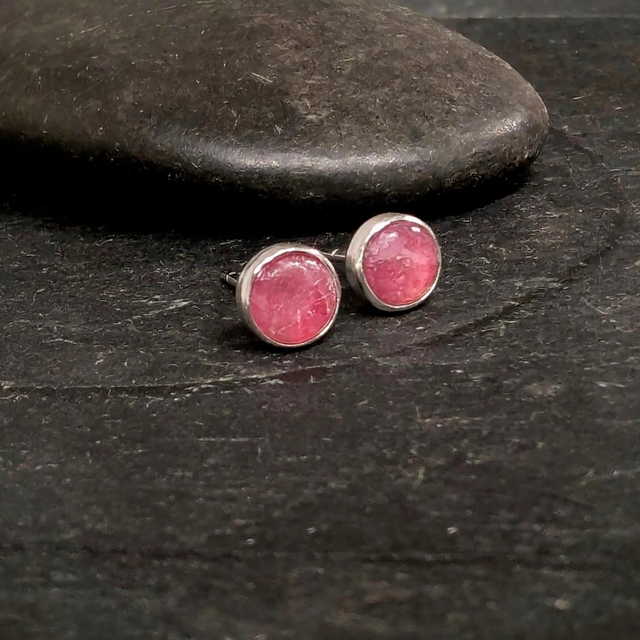 STERLING SILVER  Hazy Pink Tourmaline Stud Earrings, Handamde Urban Jewellery