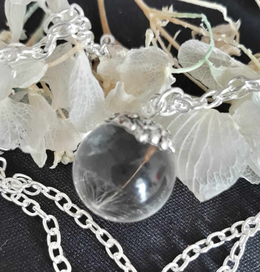 R13. Resin globe necklace with real dandelion seed