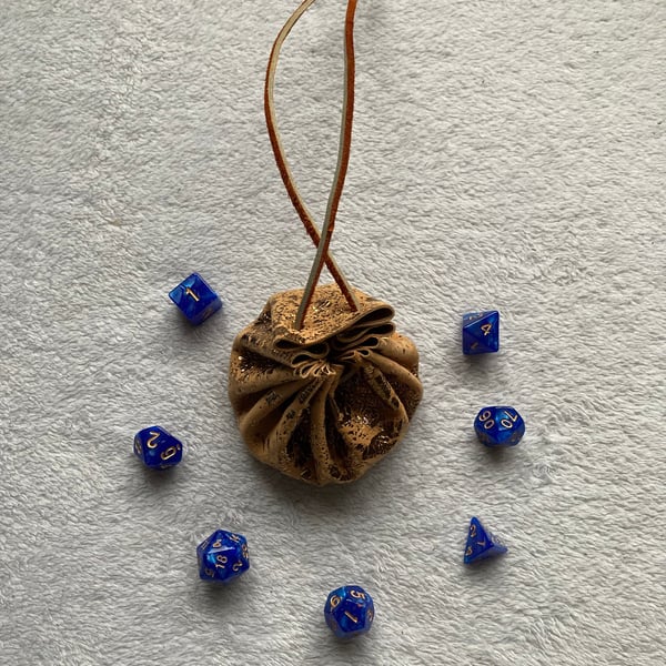 Dice bag - shiny metallic gold coloured leather - FREE SHIPPING