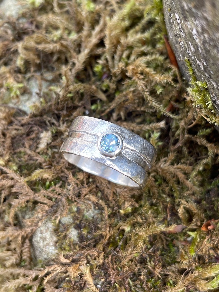 Silver and blue topaz Rill ring UK size O and a half