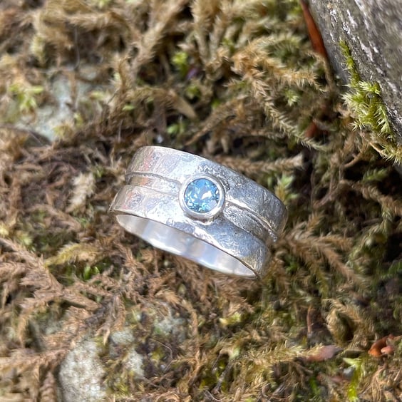 Silver and blue topaz Rill ring UK size O and a half