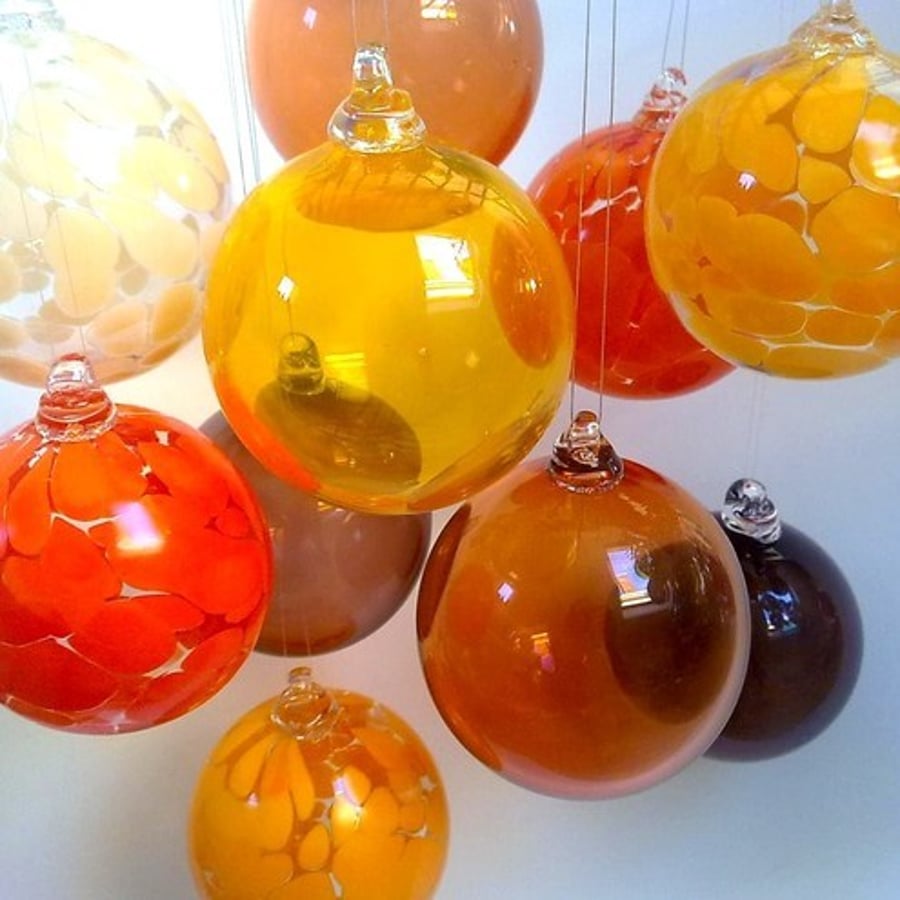 Tangerine Hand Blown Glass Bauble, Christmas Ornament