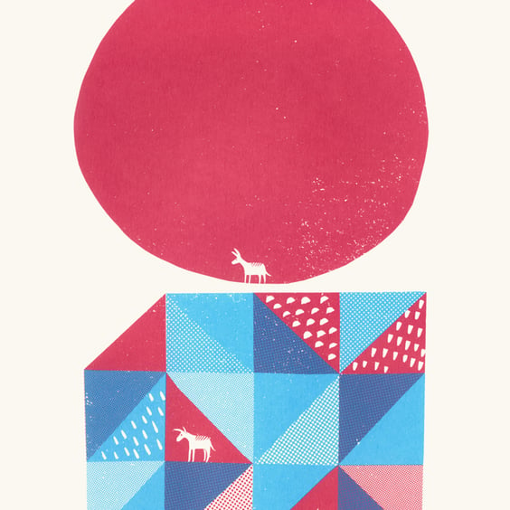 The Donkey Moon A3 two-colour screen-print (pink & blue)