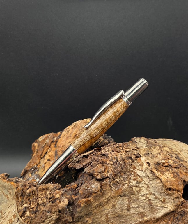 Handcrafted Curly Mango Wood Ballpoint Twist pen with Rhodium and Black Finish