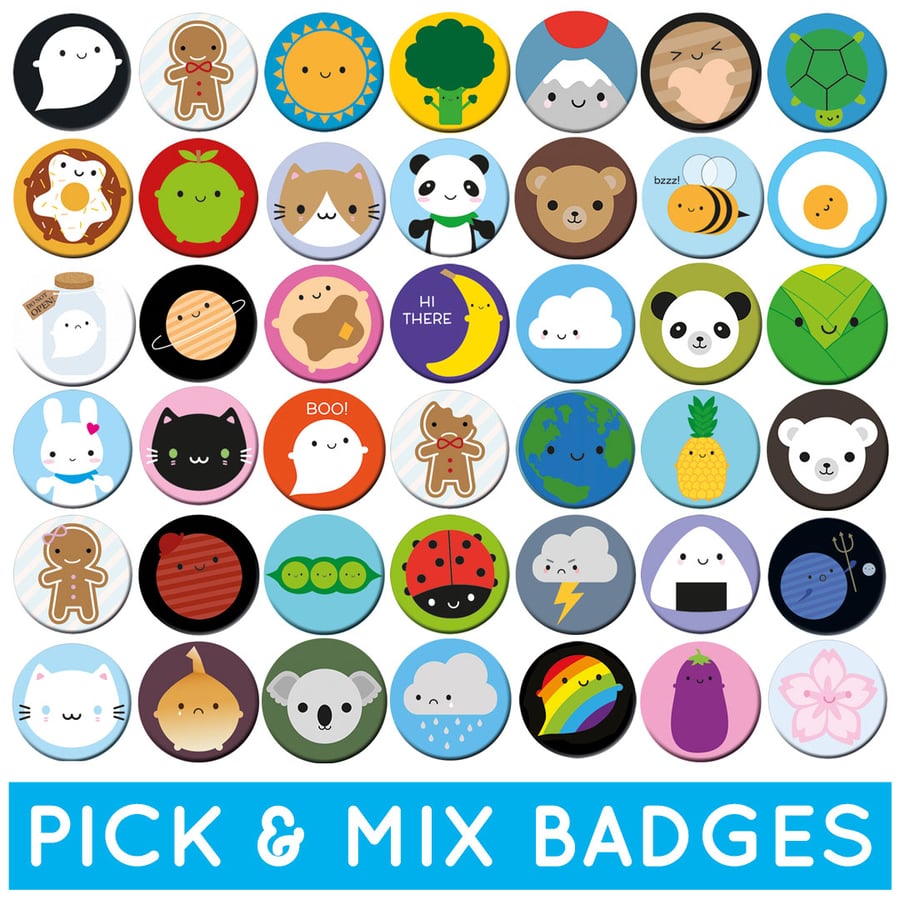 Pick and Mix Kawaii Badges - choose any 2, 4 or 10