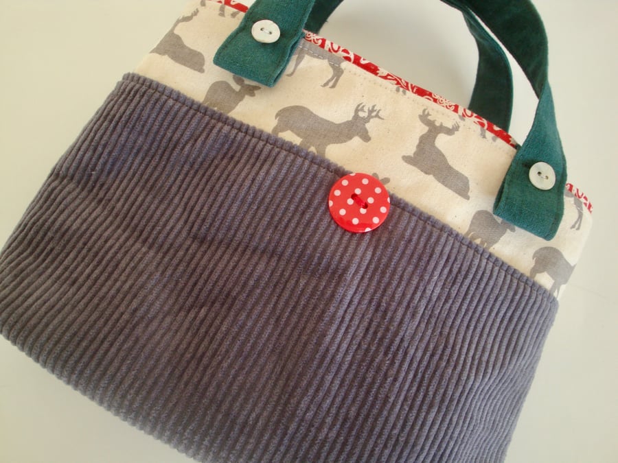 Corduroy and Cotton Handbag - Christmas Bag 