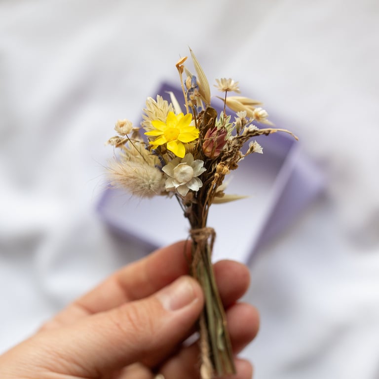 Dried Flower Rustic Mini Posies in a Lilac Gift Box