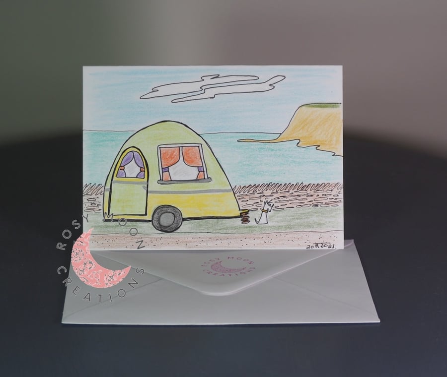 Blank Card With Cute Caravan Picture