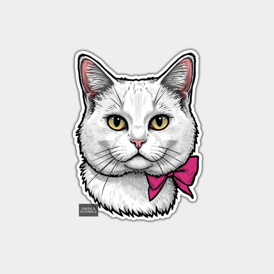 Funny Vinyl Sticker For Adults - White Cat