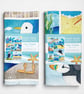 Seaside Tea Towel Set x2 - Cotton Coastal Kitchen Towels - Puffin, Seagull, Boat - Image 2