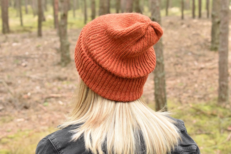 Alpaca wool beanie hat patterned. Hand knit alpaca hat for men and women.