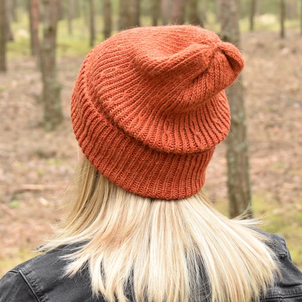 Alpaca wool beanie hat patterned. Hand knit alpaca hat for men and women.