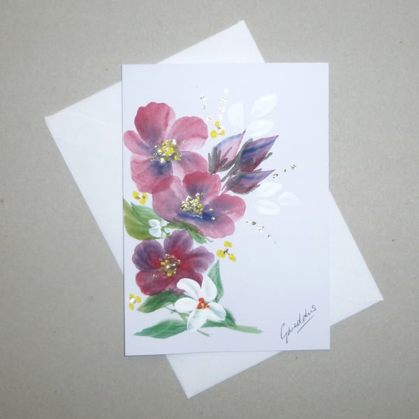 hand painted floral all occasion greetings card ( ref F 867 G8 )