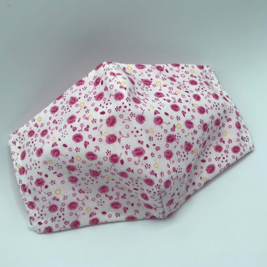 Ditsy Floral Pink Face Mask. Triple layered. 100 % Cotton Fabric.
