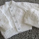 14" Baby Boys Round Neck Knots Cardigan and Hat