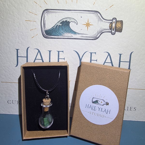 Coastal Keepsake Necklace - Seaham Sea Glass Miniature Bottle Pendant - CK-S03