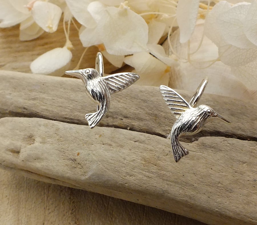 Dainty Hummingbird Sterling Silver Earrings