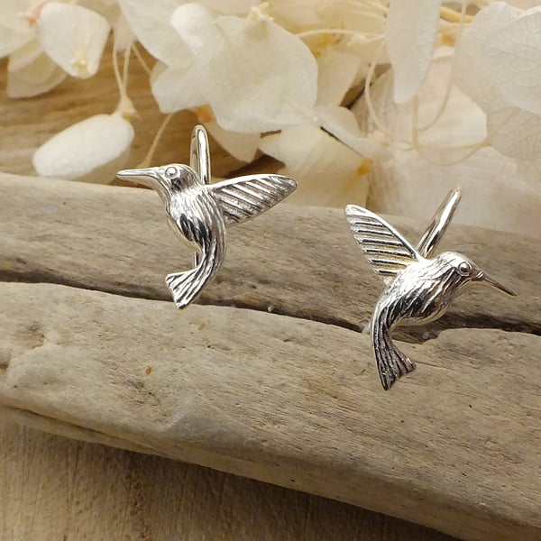 Dainty Hummingbird Sterling Silver Earrings