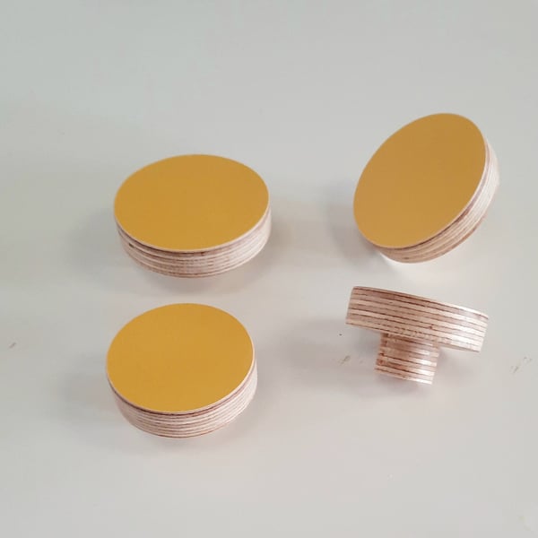 Yellow Knobs for Cabinets and Drawers, Hand Painted Plywood Pulls