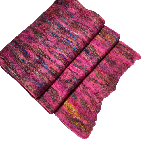 Felted merino wool scarf in bright pink with sari silk fibres