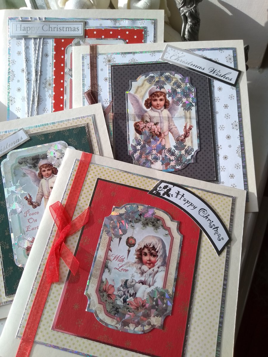 Pack of 4 quality vintage child angels Christmas cards